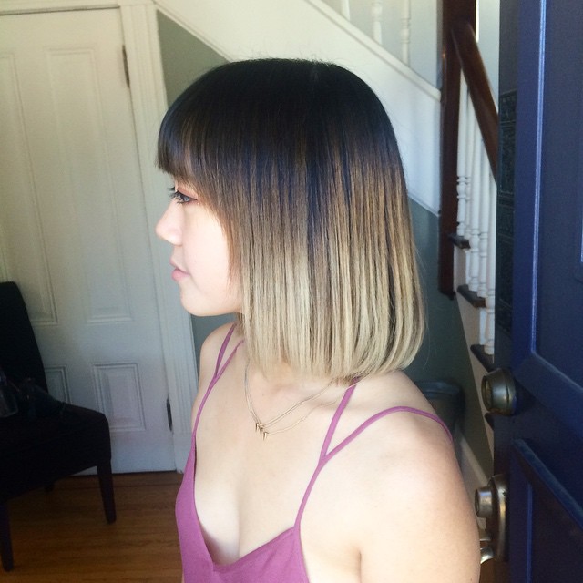 medium-length-ombre-bob-hairstyle-with-blunt-bangs ...