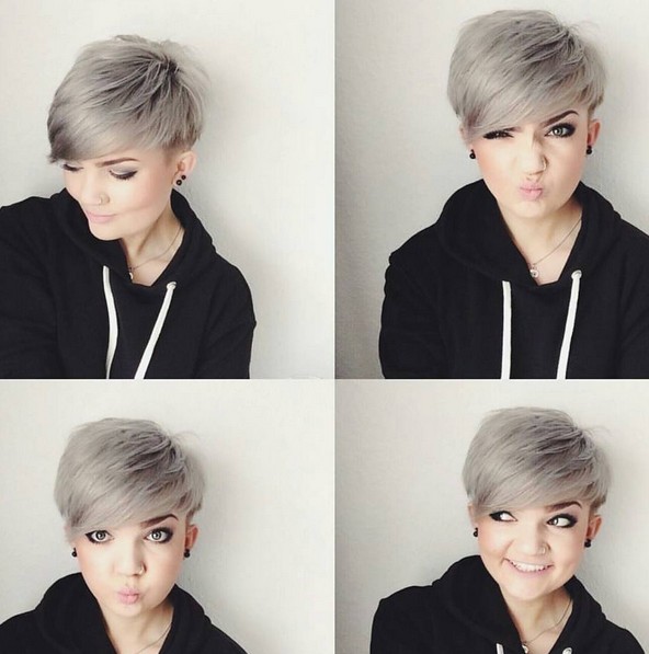 grey layered pixie  cut  short hairstyles  for round  face  